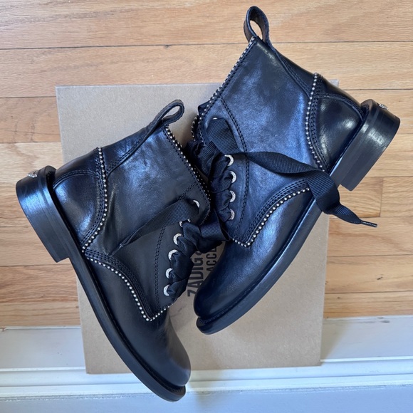 NWT Zadig & Voltaire Laureen Roma Round Toe Leather Low-Heel Boots Sz 38 - Picture 5 of 16